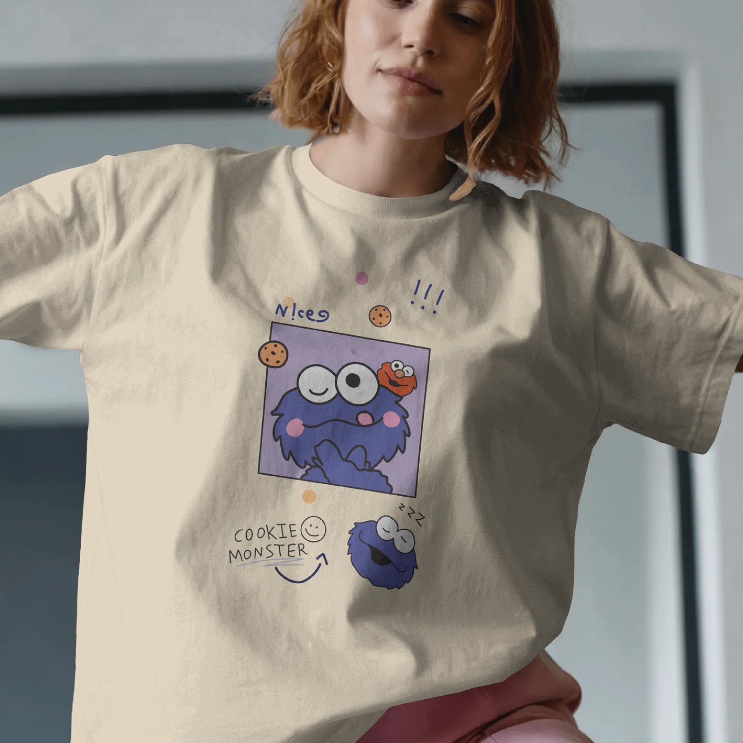 cookie monster couple oversized t shirt( 2 tees)